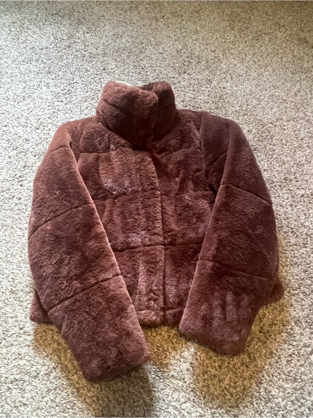 Abercrombie & Fitch Chocolate Brown Faux Fur Puffer Coat - Picture 2 of 4